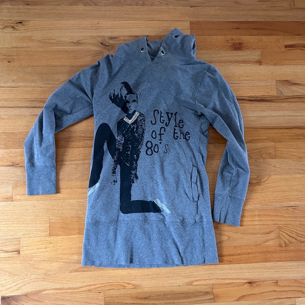 Papaya Gray Hooded Graphic Tunic Sweatshirt